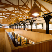 Cuvier de Mouton Rothschild photo of the inside of the cellars showing fermentation vats from above