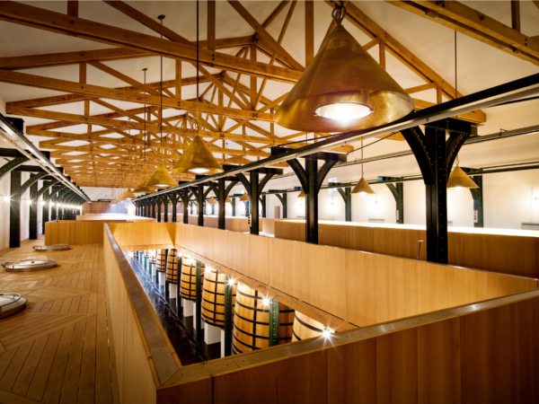 Cuvier de Mouton Rothschild photo of the inside of the cellars showing fermentation vats from above