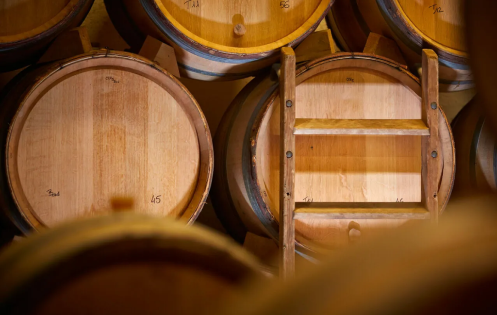 Barrels at Olivier Leflaive Winery