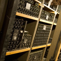 The Leflaive Bottle Cellar showing row upon row of aging wines