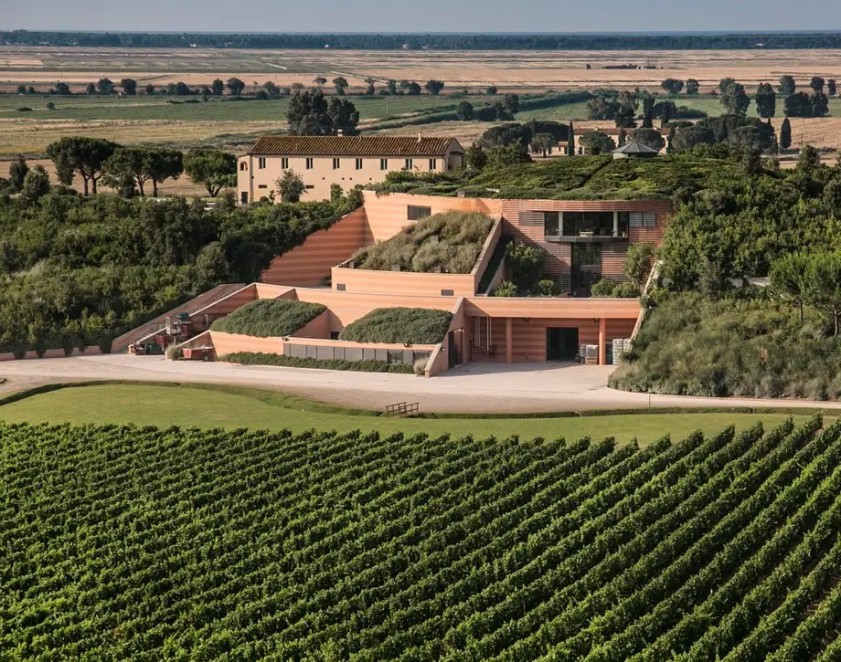 Le Mortelle surrounded by vineyards in the Italian countryside