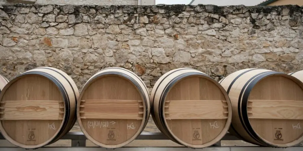 A row of wine barrels